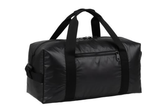 Sleek black duffel bag ready for weekend getaways or gym sessions offering style and practicality