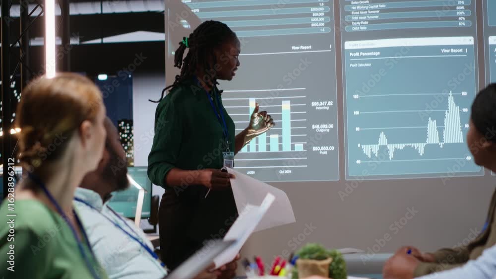 Poster business associates examining key performance indicators within the enterprise activity. conducting 