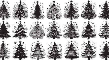 A festive set of black and white Christmas icons, decorations, and illustrations for holiday designs