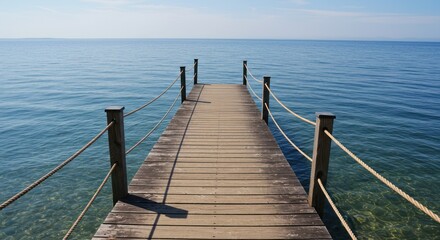 Obraz premium Wooden pier extending into tranquil lake
