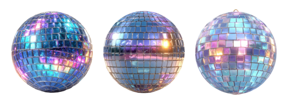 Colorful Disco Balls on Transparent Background for Creative Design