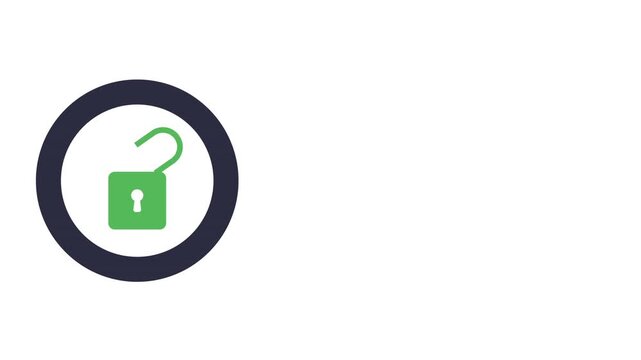 Smartphone security animation with a circular progress bar gradually filling up, revealing a locked padlock in the center. Clean white background with vibrant, modern color palette.