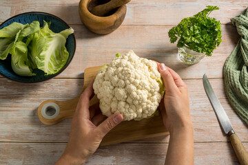 Cauliflower lettuce pieces, healthy vegetables, cruciferous food.