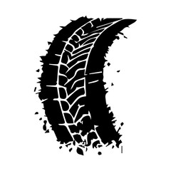Grunge track, tires stamps. Wheel braking marks, car or motorcycle tread, motorsport, racing.