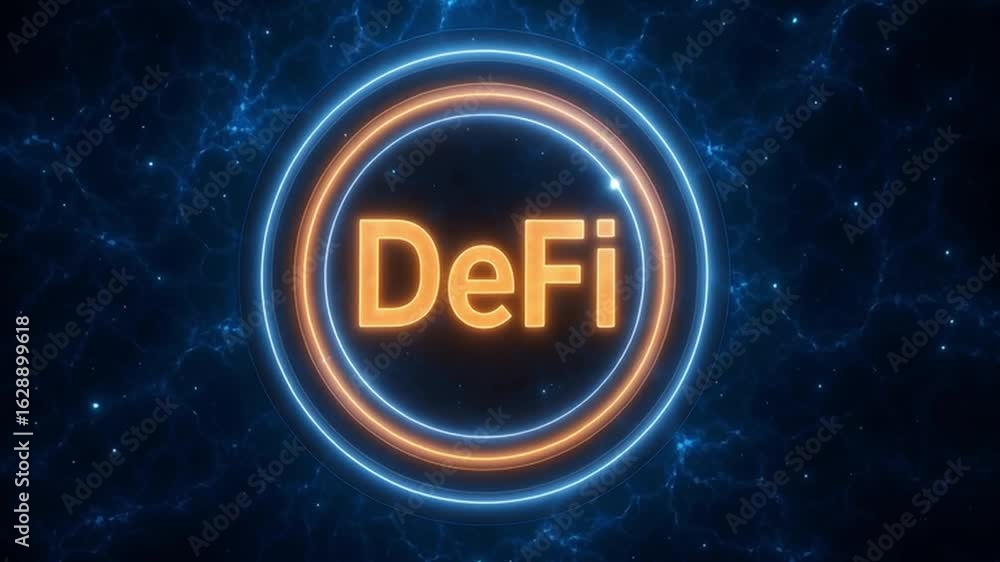 Poster an artistic representation of defi logo with luminous circle in the dark space