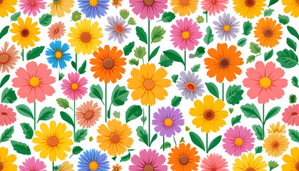 Vibrant Daisy Flower Pattern Seamless Background.