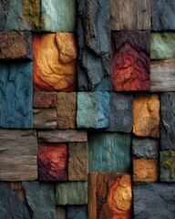 Abstract wall art of colorful wood blocks