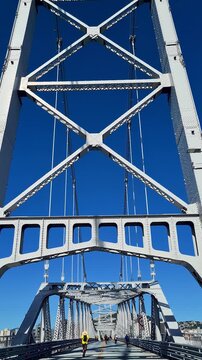 Cable-stayed iron bridge over the river in the capital city of Santa Catarina Hercilio Luz Bridge in Florianopolis SC suspension bridge