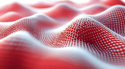 A red and white patterned fabric with a wave-like texture. The red and white colors create a sense of movement and energy