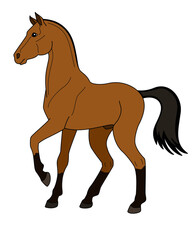 Horse, bay sport short-haired stallion, domestic animal symbol 2026 - vector full-color picture. Stallion purebred graceful animal for hunting and sports