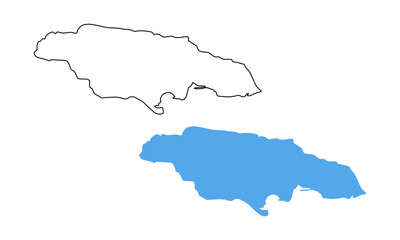 Jamaica Country Map. Blue silhouette and outline isolated on white background	