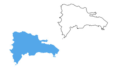Dominican Republic Country Map. Blue silhouette and outline isolated on white background	