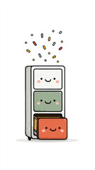 Cute stacked blocks with cheerful faces and colorful confetti falling