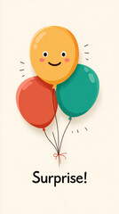 Three colorful balloons with smiley faces on cream background