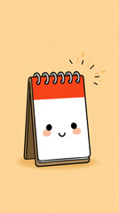 Adorable kawaii-inspired cartoon desk calendar with smiling face on beige background