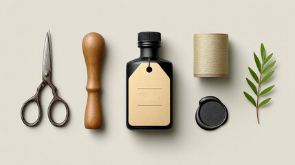 Minimalist composition of craft tools and natural elements for diy projects and design inspiration