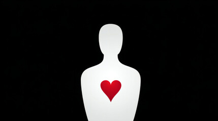 Silhouette of human torso with heart symbol, minimalistic design for emotional concepts