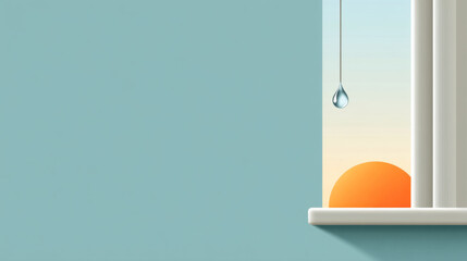 Solitary water droplet on windowpane at sunrise - minimalist interior design inspiration