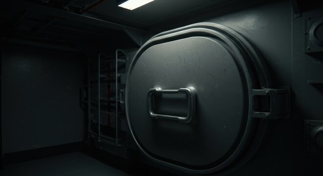 Dark, metallic vault interior