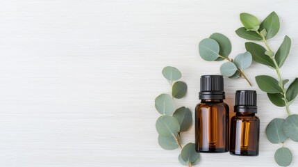 Essential Oils Eucalyptus Flat Lay Arrangement with Natural Decor