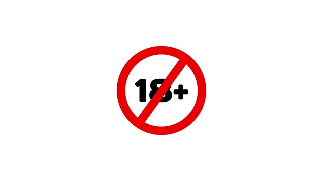 Don't allow or banded 18+ symbol icon animation on white transparent background, do not us 18 Plus icon, blocked sing animation. 