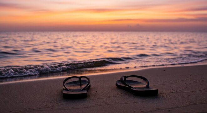 Beach sunrise with flip-flops