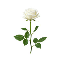 Obraz premium A solitary white rose stands tall with vibrant green leaves and a slender stem Isolated On White Background