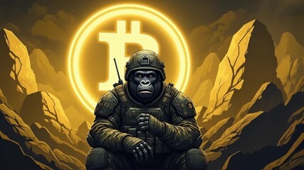 Crypto Gorilla: Bitcoin Protector, Digital Warrior - Powered by Adobe