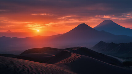 Majestic sunrise over the tranquil mountain range