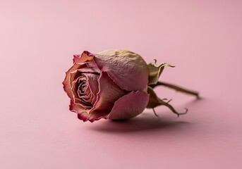 Dried rose flower on pink background romantic floral vintage aesthetic still life photo