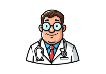 Friendly Male Doctor Portrait with Stethoscope in White Coat and Glasses