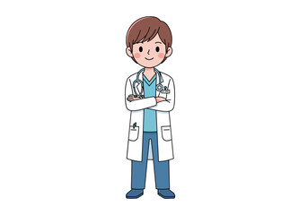 Young Male Doctor in White Coat with Arms Crossed and Friendly Smile