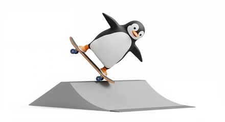Funny penguin skateboarding illustration