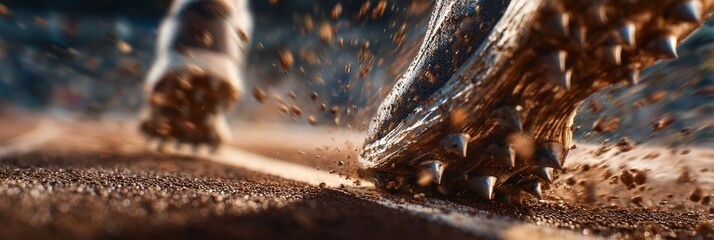 Gros plan détaillé d'une chaussure de course à crampons agrippant le sol