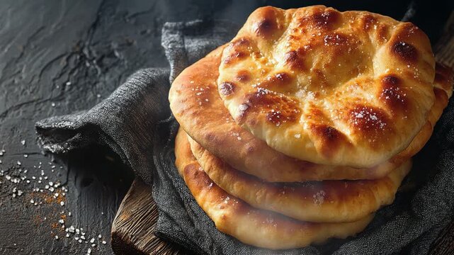 Bannock canadian food on dark background with smoke