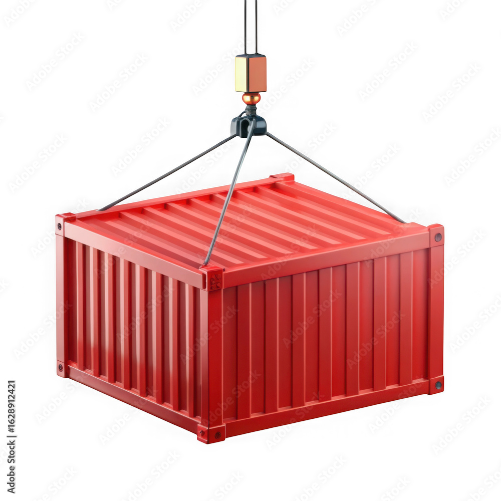 Poster 3d red shipping container hanging isolated on transparent background