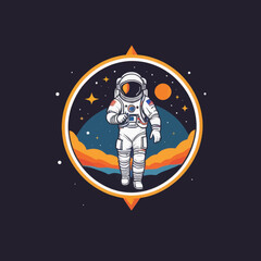 Astronaut Walking on Alien Planet within Circular Emblem © Ridwan