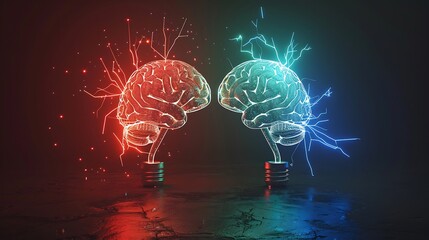human brain with light bulb