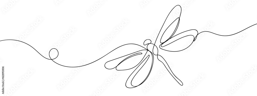 Wall mural continuous vector line drawing of a dragonfly flying. transparent background. simple lines. minimali