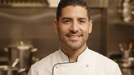 Chef portrait professional kitchen smiling male chef culinary expert food industry restaurant staff