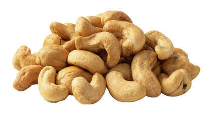 Fototapeta premium Golden brown roasted cashew nuts on a bright white surface