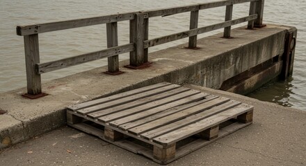 Wooden pallet on concrete pier