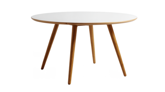 Small Round Minimalist Table with White and Natural Wood Legs on a transparent background PNG image PNG file