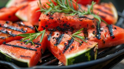 A light and refreshing side dish of grilled watermelon perfect for a hot summer day.