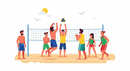 Dynamic beach volleyball game captures summer fun and athletic energy on sunny sandy court