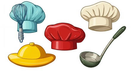 Chef hats and ladle illustration