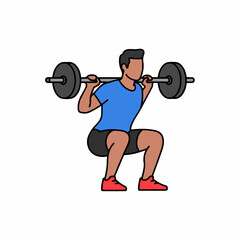Athletic man performing barbell squat exercise, building strength and muscle in gym