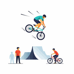 Fototapeta premium Dynamic BMX rider performs aerial trick over ramp, thrilling spectators at extreme sports event