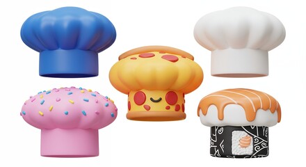 Colorful food themed chef hats