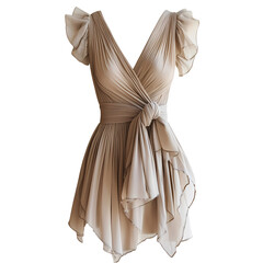 Elegant beige dress with ruffled sleeves, perfect for casual outings or special occasions.